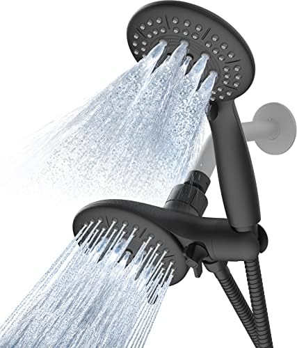 Cobbe 48-Setting High Pressure 3-Way Shower Head Combo, Hand Held Shower & Rain Shower Separately or Together, 4.7" Dual 2 in 1 Showerhead with Stainless Steel Hose - Black - U.S. Invention Patents