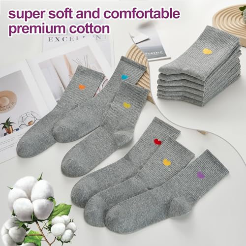Image of inhees Women's Thin Cotton Crew Socks - 6Pairs Soft Above Ankle Bootie Casual Dress Socks With Novelty Fun Cute Heart