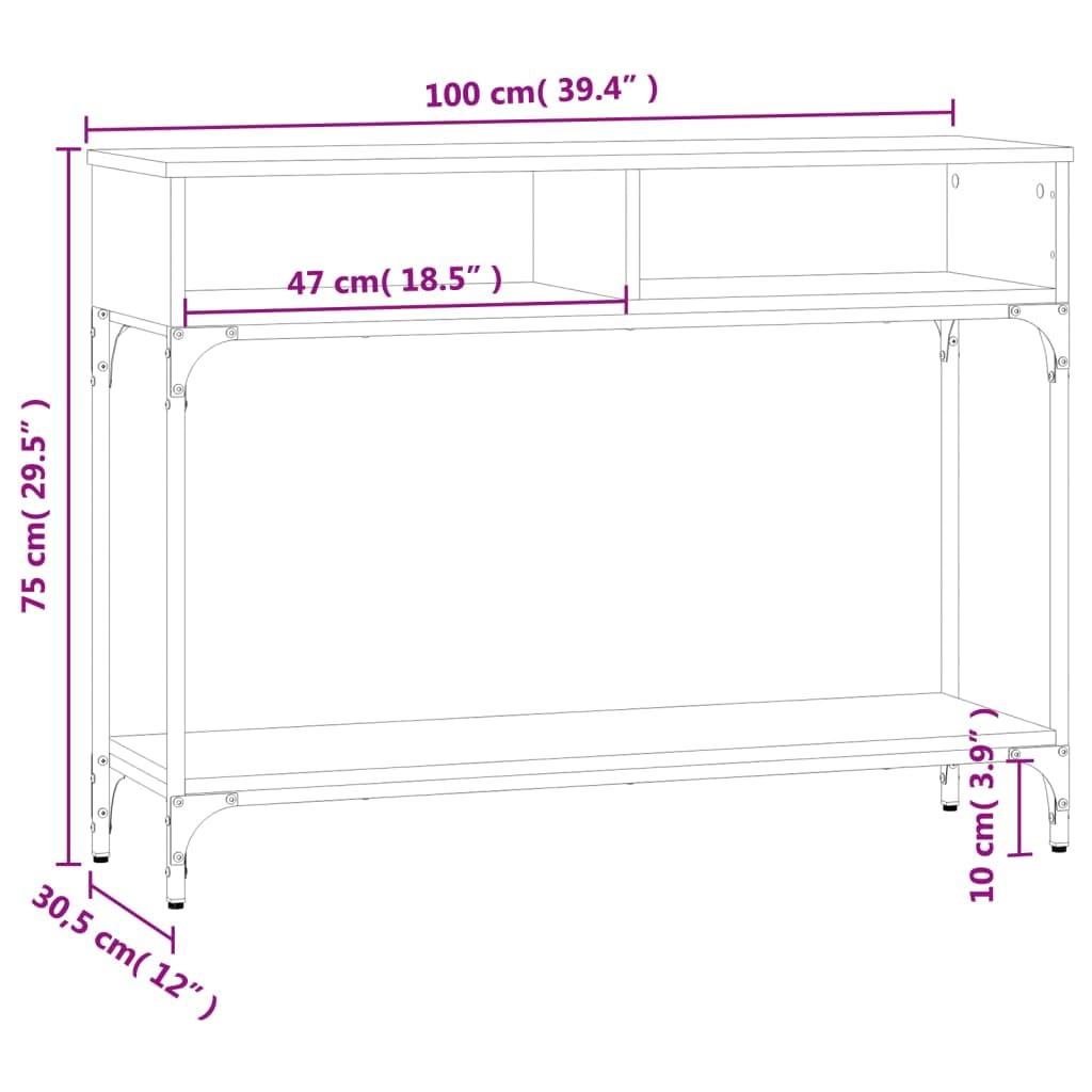 Tavolo consolle grigio Sonoma, 100 x 30,5 x 75 cm, in metallo