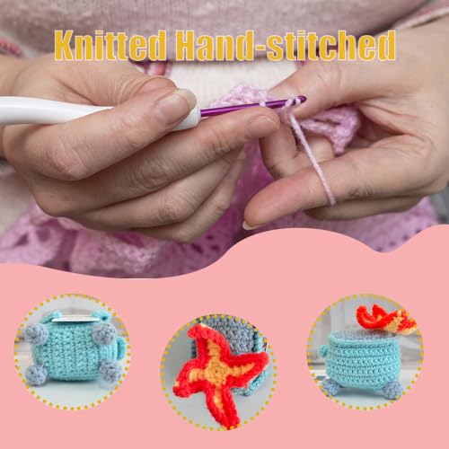 Image of RovyFota Emotional Support Crochet Dumpster Fire with Positive Card Cute Room Decor Knitted Toys Funny Crochet Support Buddies Gifts for Friends (Blue)