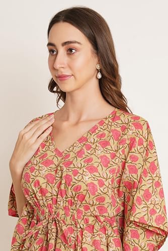 Image of COTLAND Fashions Jaipuri Cotton Kimono Sleeves Printed Longline Kaftan Top for Women