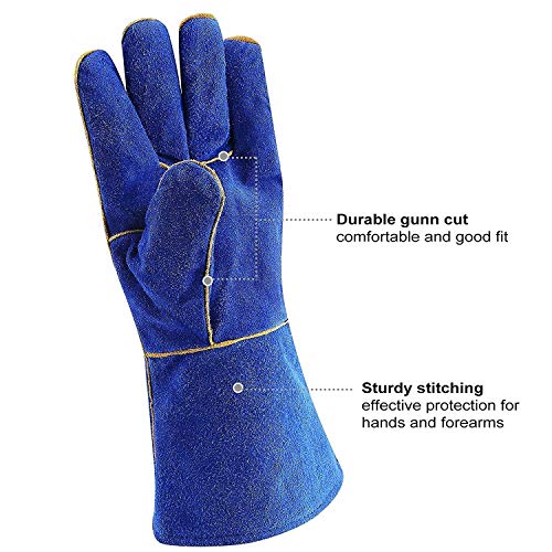 Deko Welding Gloves 14 Inch Leather Forge Heat Resistant Blue Welding Glove For Mig, Tig Welder, Furnace, Fireplace And More (Blue),Camping, Stove, Bbq #TOP2