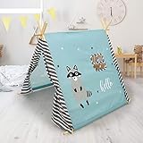 ECD Germany Tienda de Campaña para Niños/Bebés 108 x 105 x 117 cm Casa de Juegos con 2 Puertas y una Ventana Motivo Mapache Turquesa Tienda de Indio con Bolsa de Transporte para Interior y Exterior