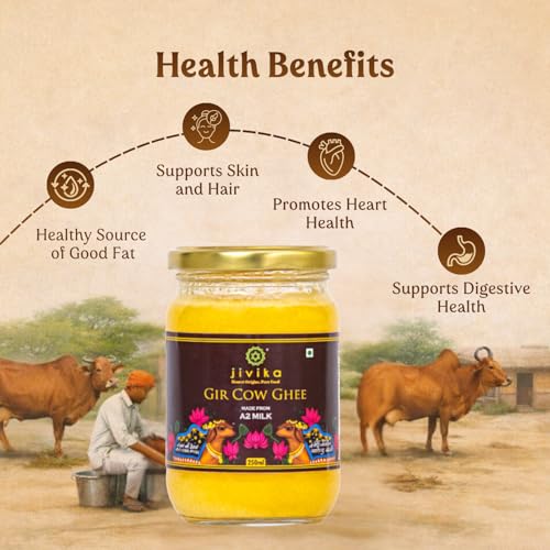 Image of Jivika A2 Gir Cow Ghee 250ml | Vedic Bilona Method Cultured Desi Cow Ghee | Grass Fed | Traditional Pure Ghee | Curd-Churned, Grass-Fed | Lab Tested