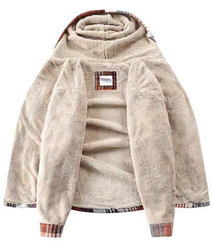 WINDFIT Damen Fleece-Flanelljacke mit durchgehendem Reißverschluss, kariert, Sherpa-Futter, Jacke für Damen, Frisches Orange, Medium