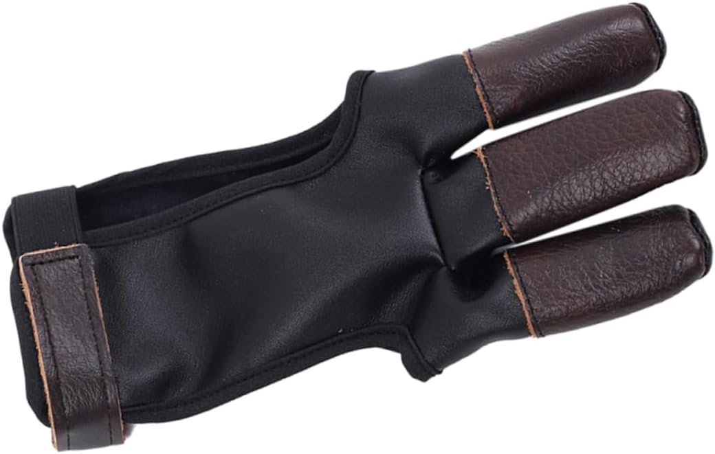 Mikikit 2pcs Three Finger Cowhide Archery Glove Protective Accessory for Shooting Hunting Sports -Resistant Material Elastic Design for Archery Enthusiasts