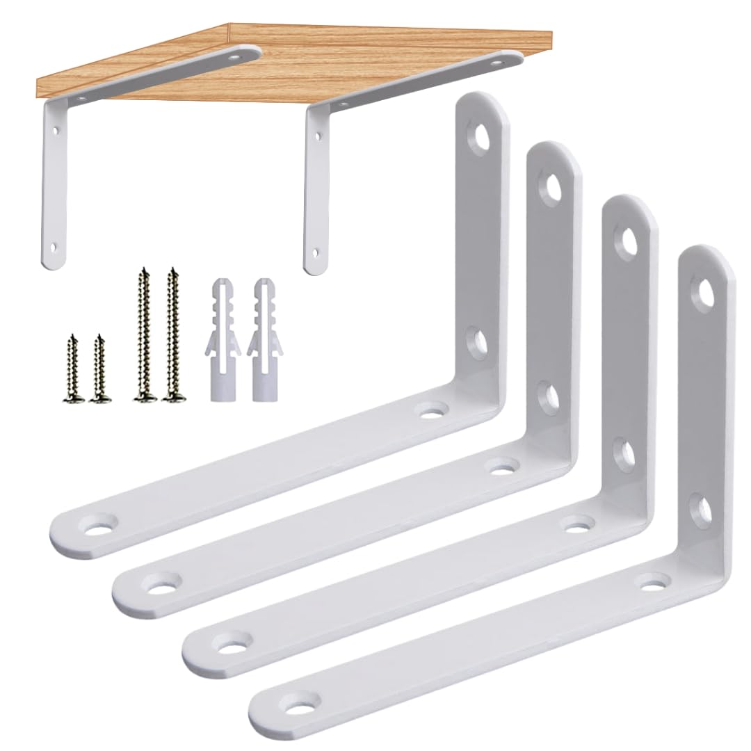 Amazon | I'm so happy 棚受け金具 白 スチール アイアン l字型 4本