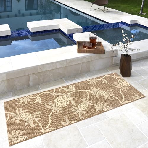 Gertmenian Indoor/Outdoor Kona Coast by Reyn Spooner Runner Rug - 2x6 Runner, Stain & UV Resistant, Ideal for Deck, Patio, Poolside Rooms - Pineapple, Brown, 46657