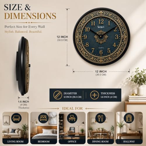 Image of Wall Clock with Silent Sweep Quartz Movement | Premium Round Analog Wall Clock | Minimalist Decorative Clock for Living Room, Bedroom, Office, Kitchen & Home Decor (Blue)