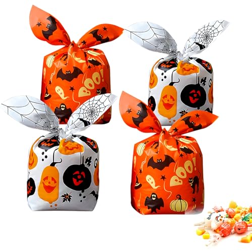 Aerku 100 PCS Halloween Sweet Bags Halloween Treat Bags for Trick or Treating 14 x 23 cm Party Candy Bags for Sweets Snacks Biscuits Small Toy Party Favor