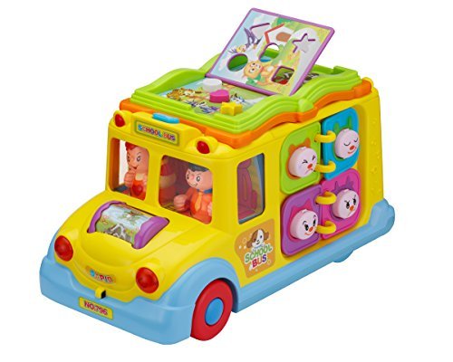 TOYTHRILL Developmental Yellow School Bus Musical Toy 8 Activity Games, Automatic Rides, Lights and Music and Swinging Little People: Educational Learning for Baby, Toddlers and Kids Ages 1 Yrs