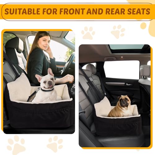 Aevcvok Hundesitz Auto Kleine Hunde, Hunde Autositz Rückbank & Vordersitz, Autositz Hund Hundeautositz mit Ultra-Bequeme Doppelseitigem Kissen & Sicherheitsleine für Hunde, Schwarz