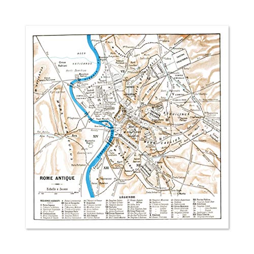 Fine Art Prints Wandbild, antiker historischer Stadtplan von 1870, antikes Rom, groß, 61 x 61 cm