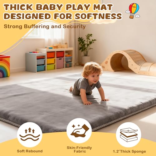 Image of Yozoia Baby Play Mat 71 x 59, Thick Baby Play Mat for Floor, Ultra Soft Playpen Mat, Machine Washable Tummy Time Foam, Non-Slip Bottom Helps Cushion, for Kids, Infant and Toddler Crawling