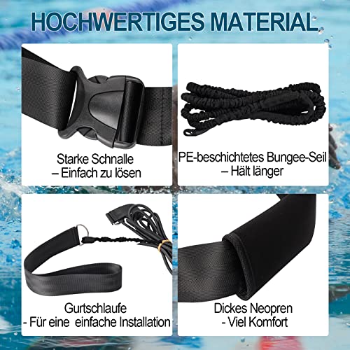 BOOSTEADY Schwimmgurt für Pool 3.6M Einstellbare Schwimmwiderstand Gürtel Schwimmhilfe Schwimmtrainer Gürtel Leine für Kinder Erwachsene