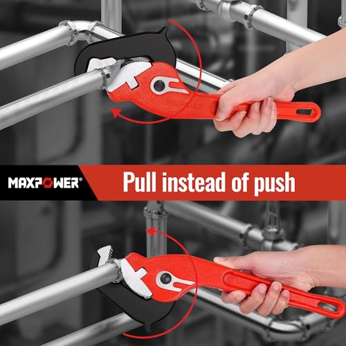Image of MAXPOWER 14-inch Pipe Wrench, Self-Adjusting Pipe Wrench, Rapid Grip Multi-function Quick Self Adjustable Plumbing Pipe Capacity 0.7 inch-2 inch