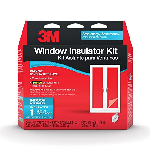 3M Isolamento interno térmico ou frio 2144W-6 para janelas grandes e deslizantes, kit de 1 porta, filme 7, serve para porta de pátio de 15 x 27 cm, transparente