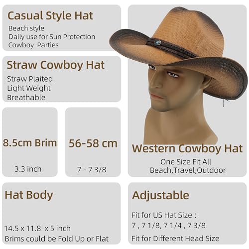 Image of Cowboy Hat for Women, Western Cowgirl Hat, Classic Straw Cattleman Cowboy Hat