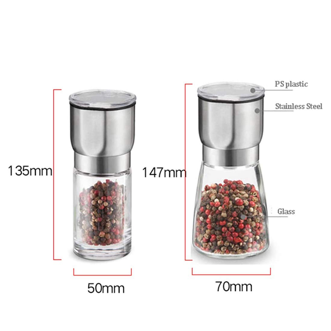 LARS NYSM Set di macine per sale e pepe in acciaio inossidabile con macinino in ceramica regolabile 2 pezzi I Designer Spice Mill Set (Stainless