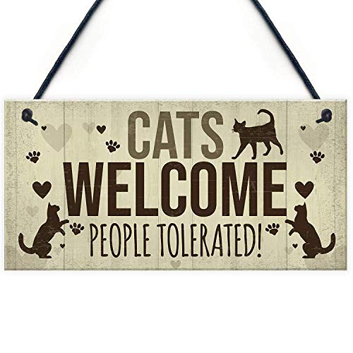 Tarfy - Placa Decorativa de Madera para Pared con Dise?o de Gatos para casa de Gato, Puerta de Puerta, Mascota, Amante de los Animales, decoración para el hogar, casa, Bar, café, té, Barbacoa