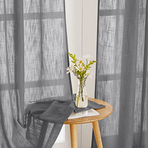 Pony Dance Dark Grey Half Curtains For Windows - Faux Linen Look Curtains Back Tab Cafe Short Semi Sheer Beach Curtains For Bathroom Small Window Treatment Tier,Kitchen Curtains 45 Inch Length,2 Pcs #TOP1