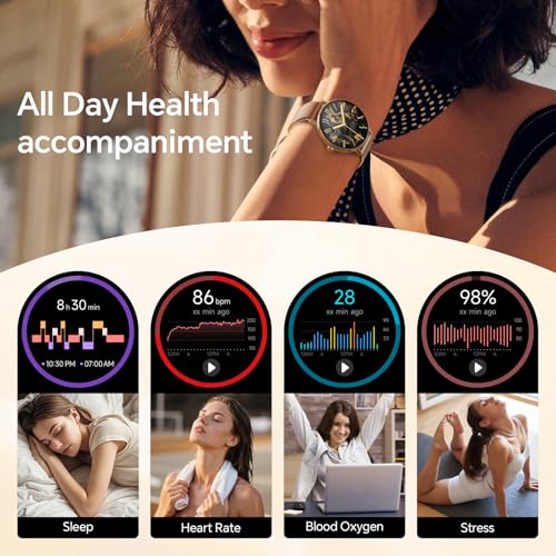 Image of Yoever Smart Watches for Women, 1.57 inch HD 43mm Fitness Tracker Answer /Make Call, Heart Rate /Sleep /SpO2, Round Smart Watch for iPhone /Samsung /Android, IP68 Waterproof, 110+ Sport Mode - Gold