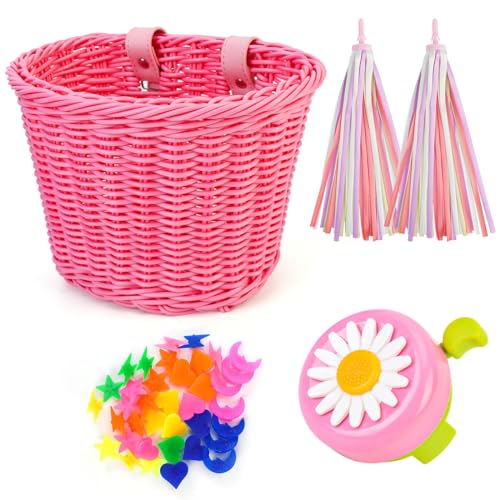 Set Cestino per Bici per Bambini, Campanello per Bicicletta per Bambini e Nastri, Accessori Decorativi per Bici da Equilibrio, Cestino per Bici, Perline per Raggi della Ruota per Ragazze