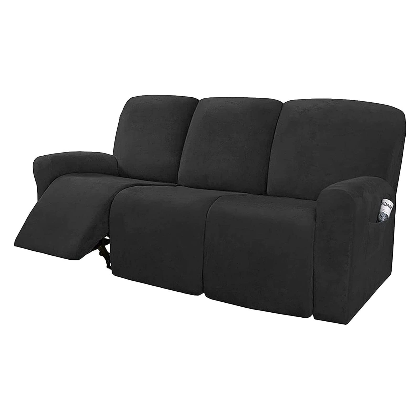 Velvet recliner sofa covers 3 seat, Stretch sofa covers for 3 cushion couch recliner chair cover with side pockets recliner slipcover chair cover soft anti-slip furniture protector ( Color : Black )