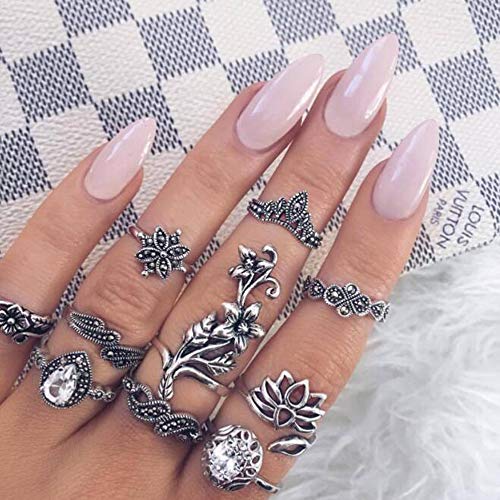 Missgrace Bohemian Retro Vintage Crystal Floral Knuckle Ring Sets Simple Finger Rings Midi Ring Set for Women 10Pcs (Style 4)