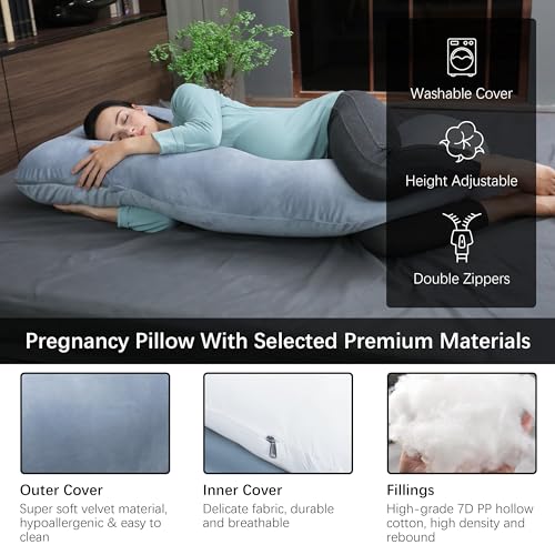 Image of MOON PARK Pregnancy Pillows for Sleeping - Non Compressed Packaging, U Shaped Full Body Maternity Pillow with Removable Cover - Support for Back, Legs, Belly, HIPS - 57 Inch - Grey