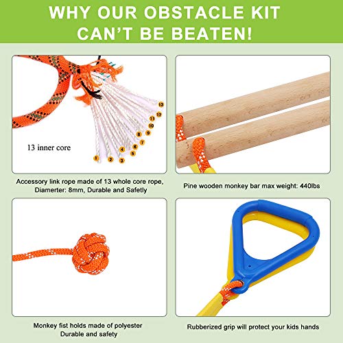 X XBEN Obstacle Course Kids 50' Slackline Kit, Ninja Training Equipment for Adult, Come with Jungle Gym Monkey Bars, 78.7