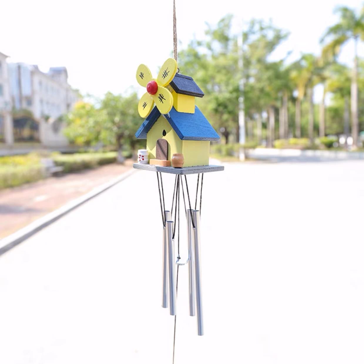 Wind Chime Outdoor, 22'' Bamboo Wooden Birdhouse Wind Chimes for Ourdoor & Indoor,Garden, Yark,Patio and Home Décor (Chime Yellow)