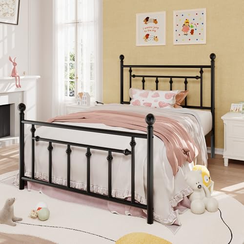 Image of SHA CERLIN 14 inch Twin Size Metal Platform Bed Frame /Victorian Headboard and Footboard /Steel Slats Mattress Foundation for Storage /No Box Spring Needed /Noise Free /Black