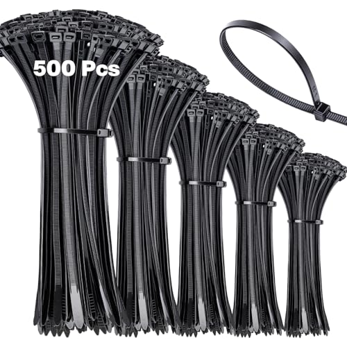 Cleangor Schwarze Kabelbinder Set 500 Stück, Nylon Cable Ties Kabelbinder, Tragfähig Bis 22KG, Ideal Für Kabelmanagement, Garten, Haushalt & Werkstatt (100/150/200/250/300mm (je 100 Stück))