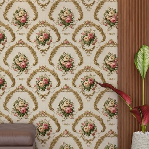 Image of PAPER PLANE DESIGN Vintage Floral Vinyl Self Adhesive Wallpaper Peel & Stick, Waterproof, Stain-Proof & Easy to Clean | 16 in X 90 in, Decor for Bedroom, Hallway, Living Room (B)