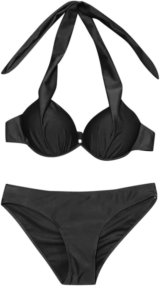 Women Plunge Swimming Costume,Swimwear High Waisted Sliding Strappy,Cut Out Halter Neck Swimsuit