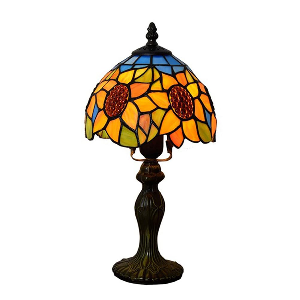 CNSXHAO Tiffany Style Table Lamp, 8 inch Stained Glass Desk Lamp, E27 Vintage Bedside Reading Light for Bedroom Living Room Study Room Office, Flowers
