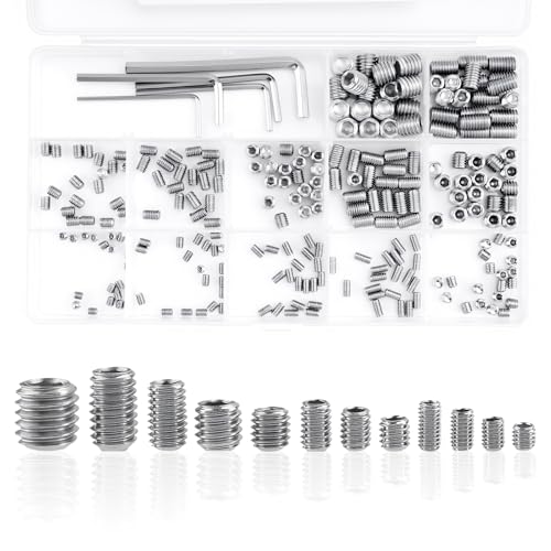 300 Stk Madenschrauben Set Kegelspitz Madenschrauben Türklinken metrisches M3 M4 M5 M6 M8 Edelstahl Innensechskant Schraubenset Gewindestifte Gewindehülsen für Türgriffe Wasserhahn mit Schlüssel
