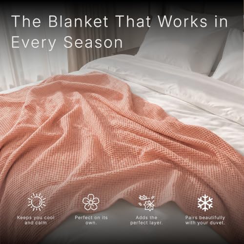 Image of GOTS Certified 55 inchX60 inch Throw 100% Organic Cotton Waffle Blanket-Sun Bay | Premium Waffle Blankets & Throws for Bed, Throw Blanket for Couch, Modern & Cozy Blanket, All Season, Comfy and Soft Blankets