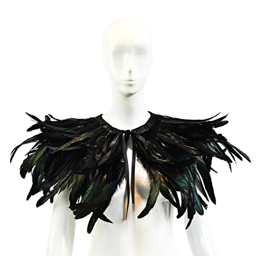 Women' Natural Feather Shrug Cape Shawls Lace Collares for Halloween Cosplay Black2