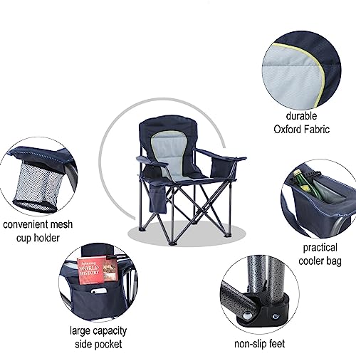 High Point Sports Oversized Camping Folding Chair, Heavy Duty Portable Outdoor Chair, Foldable Camp Chair With Cup Holder And Cooler Bag Support 450 Lbs, Dark Blue #TOP4