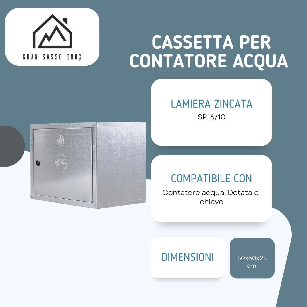 Cassetta per Contatore Acqua in Lamiera Zincata – Spessore 6/10 – Dimensioni 50x60x25 cm – Dotata di chiave