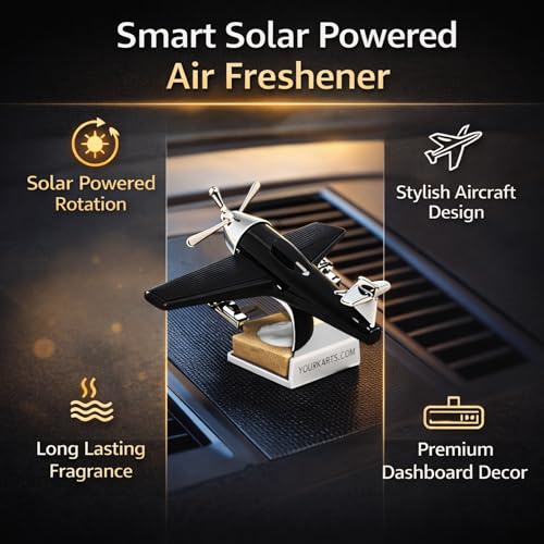 Image of YOURKARTS Solar Powered Car Perfume Air Freshener with Rotating Airplane Propeller | Dashboard Long-Lasting Aromatherapy Diffuser | Long Lasting Fragrance | Car Interior Accessory