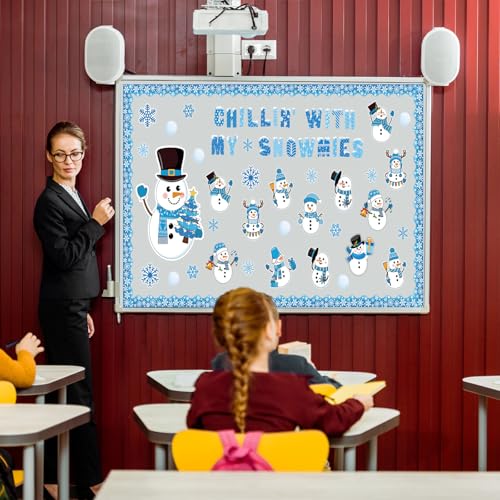 Image of Winter Snowman Bulletin Board Decorations Set Winter Christmas Classroom Decoration Snowman Snowflake Bulletin Board Decor Snowflake Cutouts For Holiday Party Classroom School Home Wall Decor