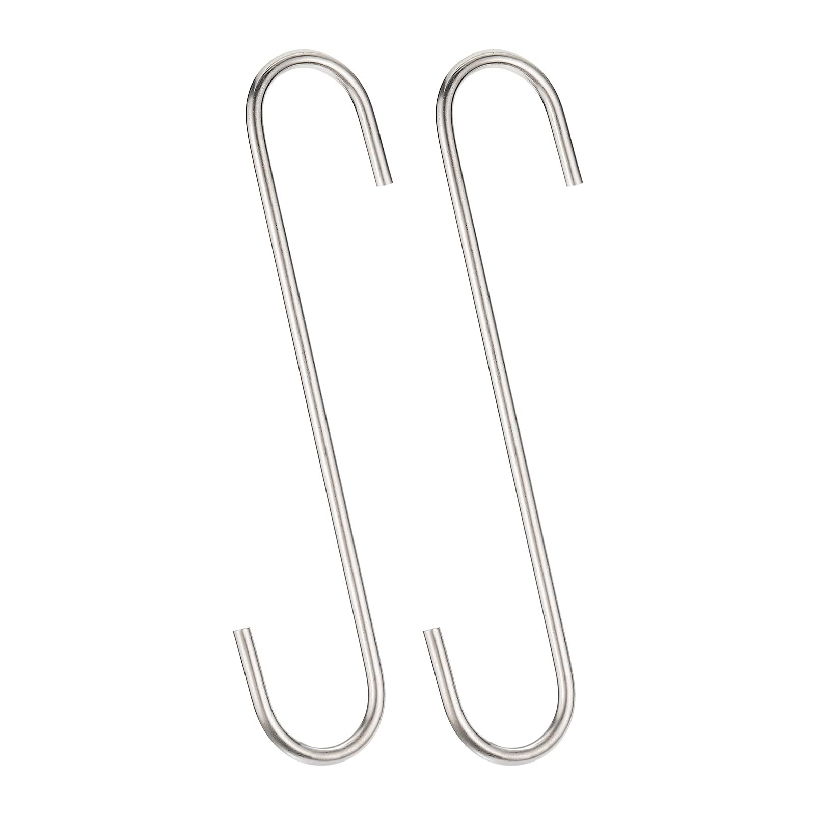 Unifizz S Hooks 8inch/200mm Extra Long Heavy Duty Metal Hanging Hooks, 2Pcs Steel Hangers for Indoor Outdoor Use in Garden, Closet, Workshop, Kitchen, Matt Silver