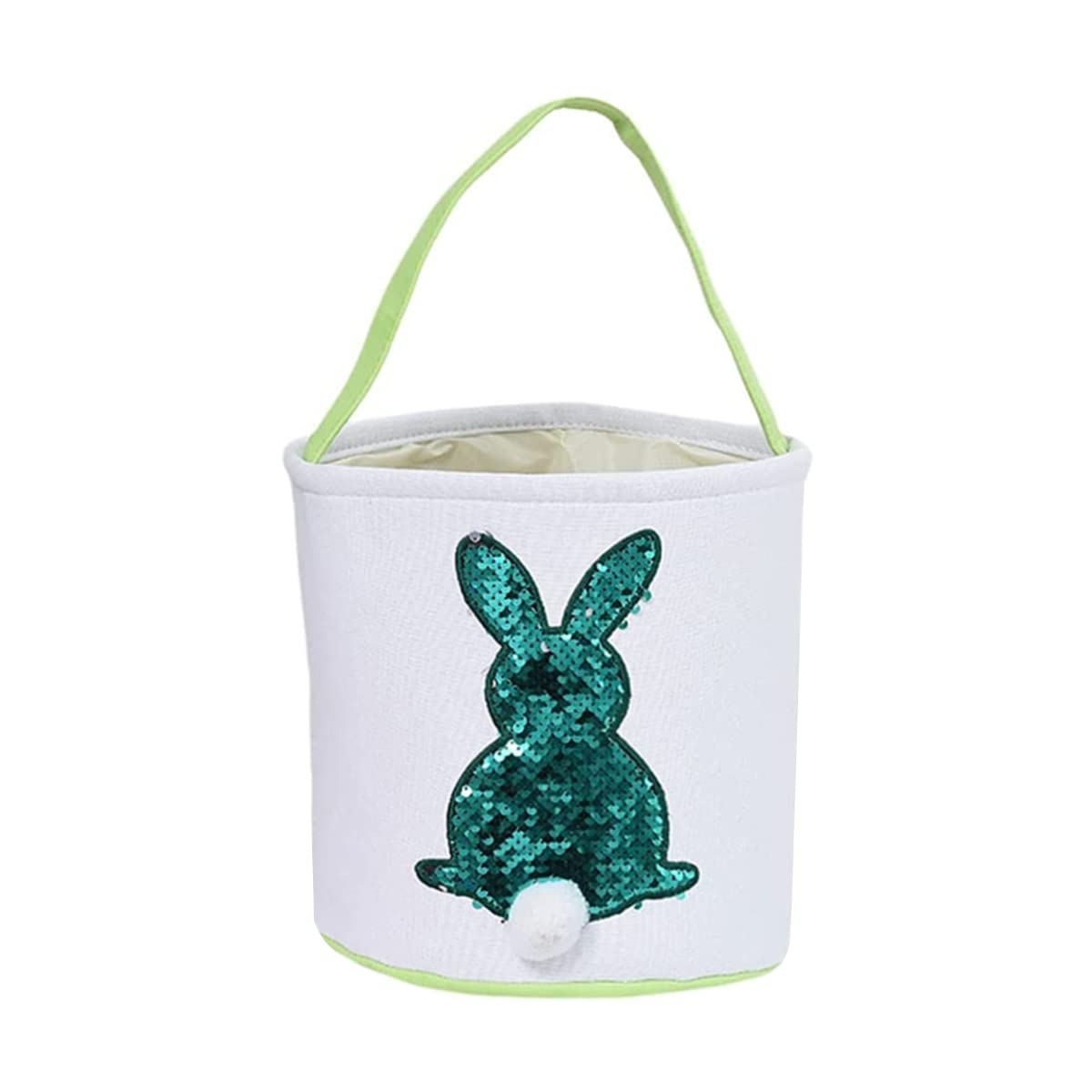 RUICK Easter Bunny Baskets with Sequins Canvas Easter Tote Bags with Fluffy Tail for Kid's Egg Hunting Party Decoration Toys Candy Carry Basket (Sequins Green)