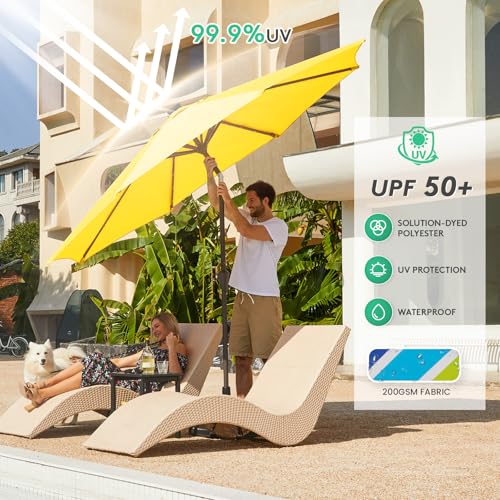 Image of JEAREY 9FT Outdoor Patio Umbrella with Solar Lights, LED Lighted Pool Umbrella with Tilt and Crank, Outdoor Table Umbrellas for Deck, Yard & Market (Lemon)
