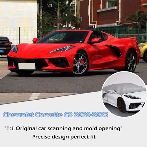 Image of For 2020-2023 Corvette C8: 1-Piece Windshield Sun Shade & Snow Cover - Compatible, Silver | Premium Protection, Easy Installation | Keep Your Car Cool in Summer, Snow-free in Winter | Perfect Fit
