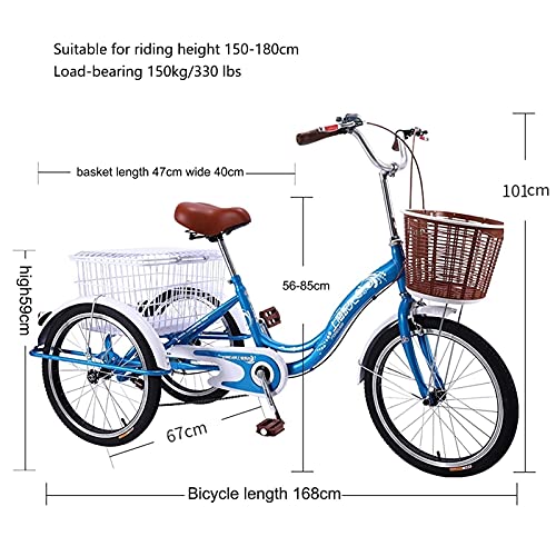 Triciclo adulto de 3 ruedas de 20 pulgadas con faro, bicicleta de 1 velocidad, triciclo con canasto para compras, ideal para adultos, mayores, mujeres y hombres, para picnic y deportes al aire libre miniatura 2