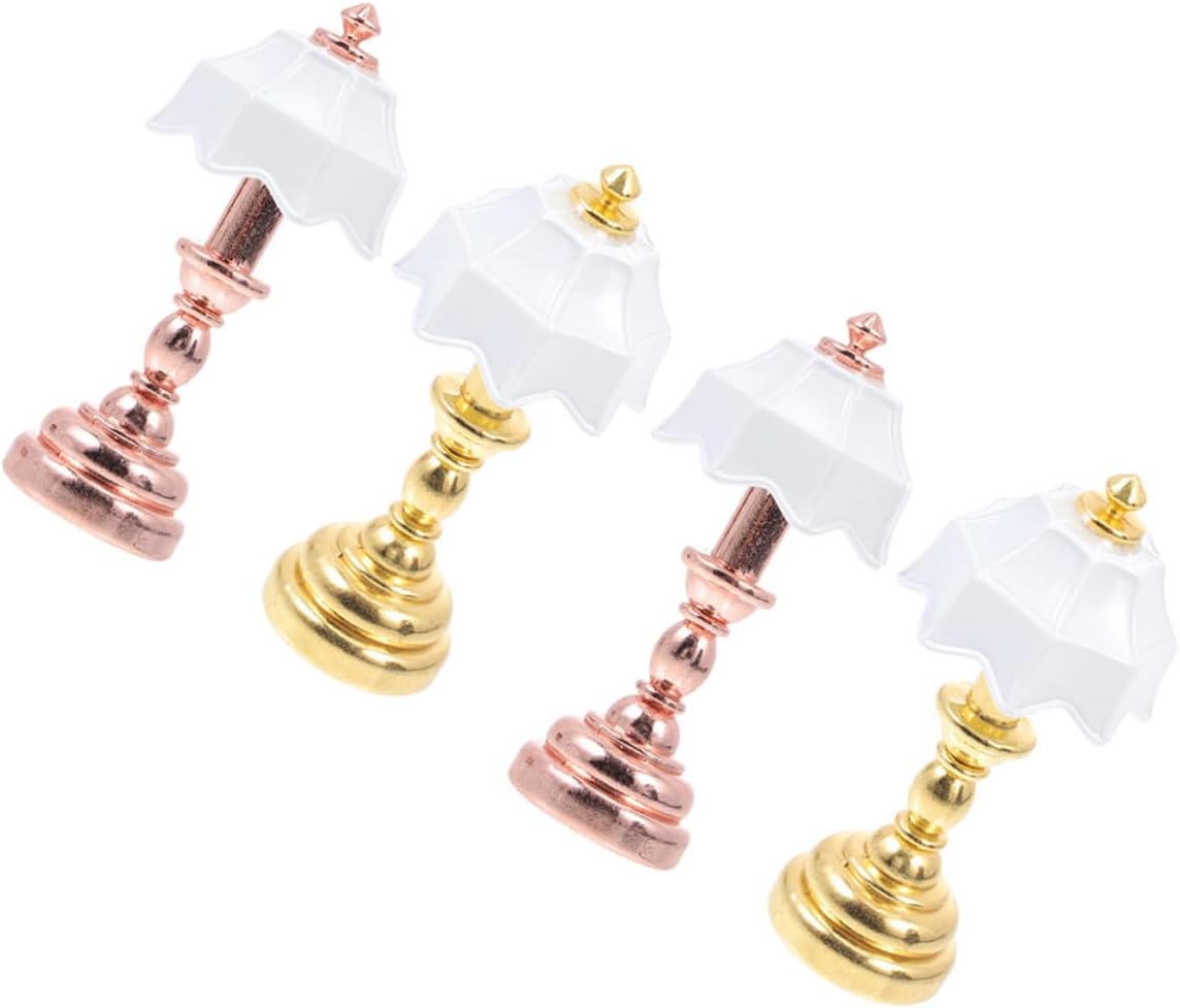 Totority 4pcs Scale Bedside and Desk Lighting Compact Furniture Ornaments with White and Rose Gold Shades Realistic Tiny Lights for Mini House Decor